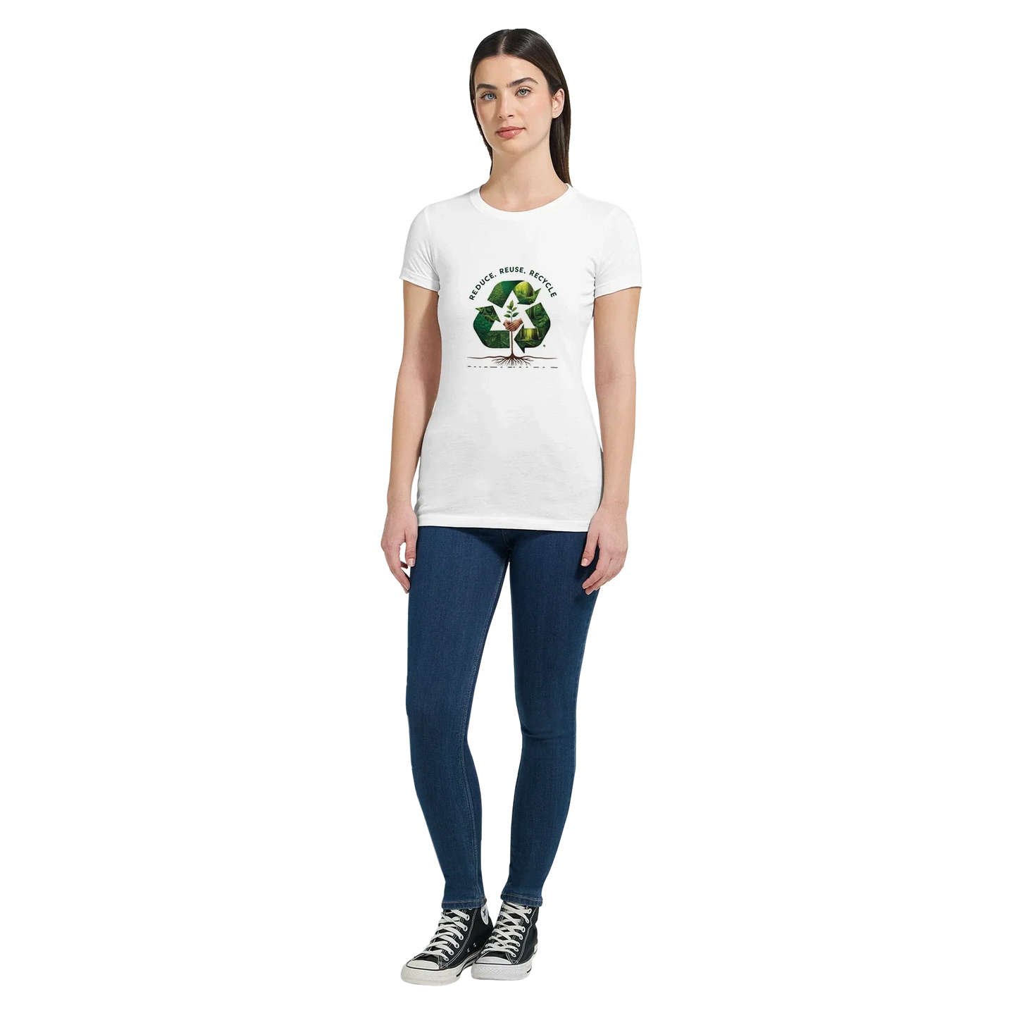 Premium Womens Crewneck T-shirt VN179, 100% Airlume combed cotton, slim fit, eco-friendly, white design.